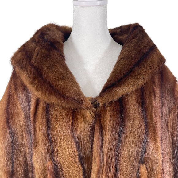 VTG 60s Brown Mink Marmot Fur Stole Wrap Shawl Jacket Mob Wife Old Money POCKETS - Picture 2 of 9